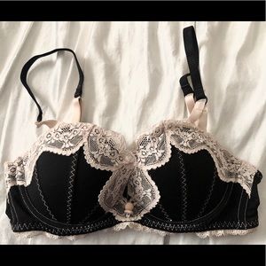 Black Nude Lace Push-up Bra UK 30C A